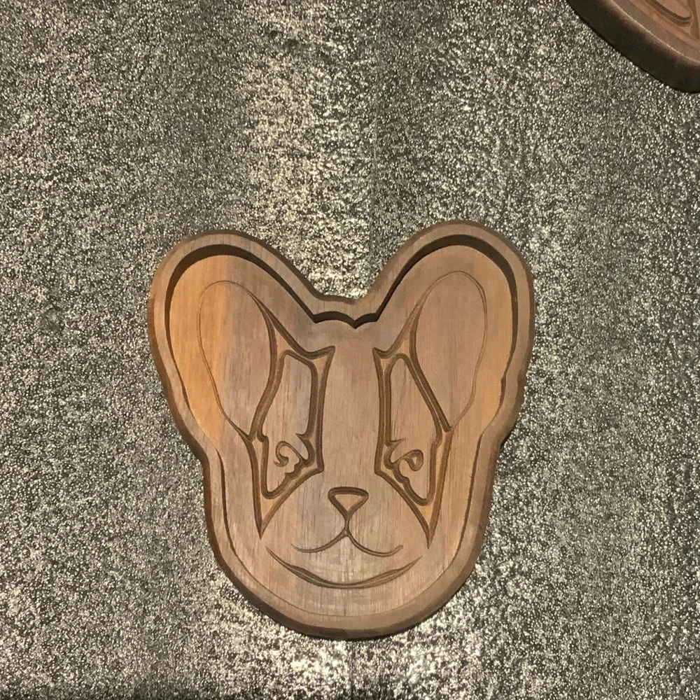 Handmade Walnut French Bulldog Tray – CNC Carved, 7x7 Organic Finish
